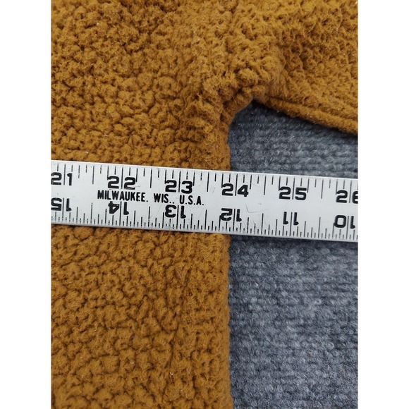 Aerie Pullover Sweater Womens Medium Orange Marigold Sherpa Henley Long Sleeve - Picture 10 of 12